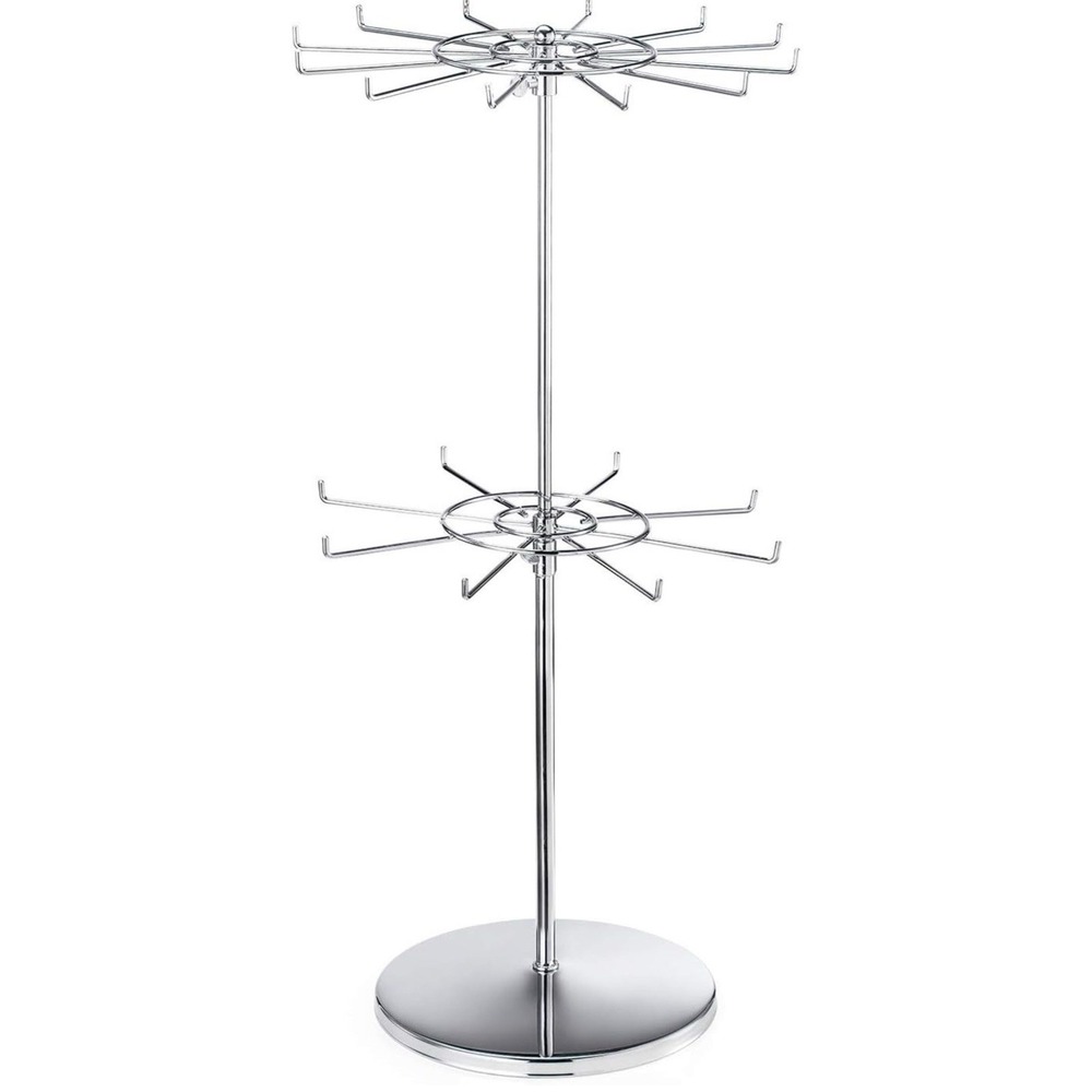 2 Tier Rotating Jewelry Display Stand Adjustable Chrome Necklace Carousel Rack